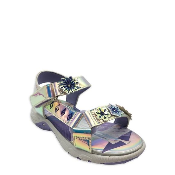 Disney Other - Disney Frozen II Hook & Loop Light Up Sandals Shiny Gasoline Finish